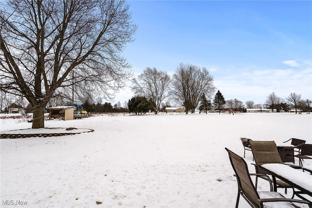 view of yard layered in snow