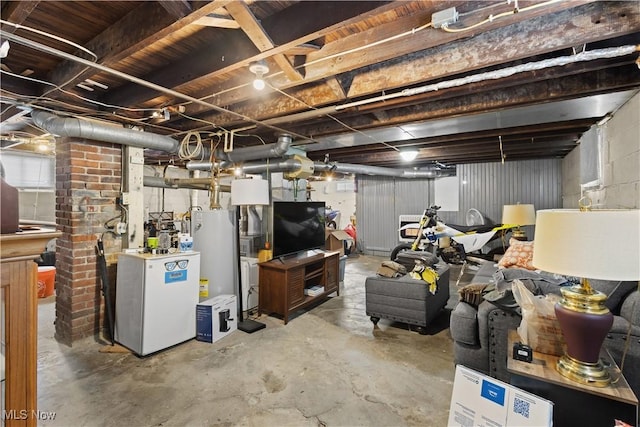 basement featuring water heater