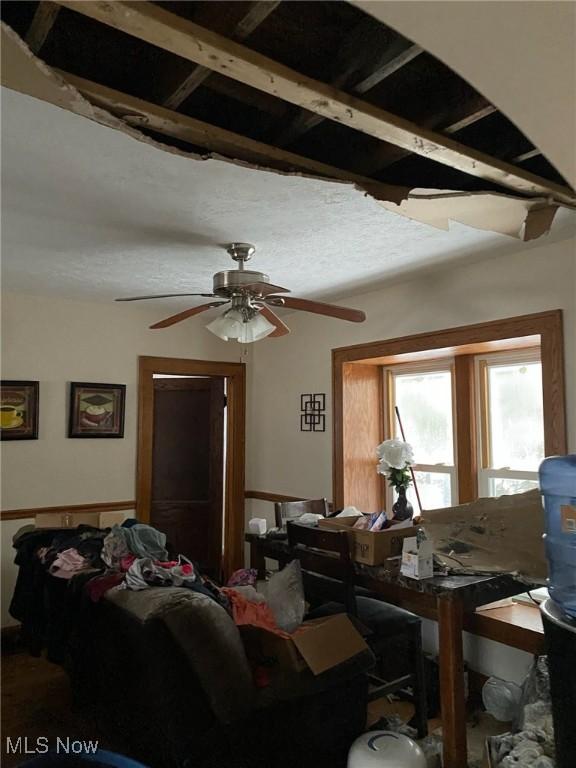 living room featuring ceiling fan