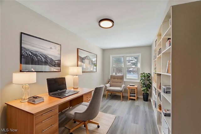 home office featuring light hardwood / wood-style flooring