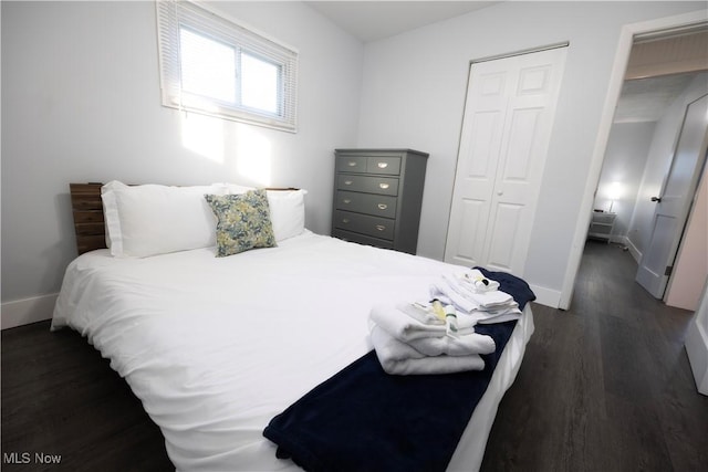 bedroom featuring a closet and dark hardwood / wood-style floors