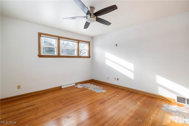 empty room featuring hardwood / wood-style flooring and ceiling fan