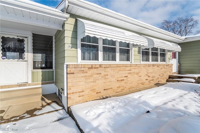 view of snow covered exterior