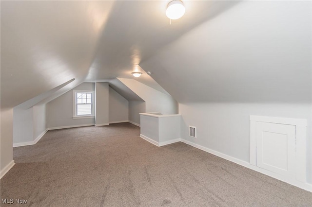 additional living space with lofted ceiling and carpet