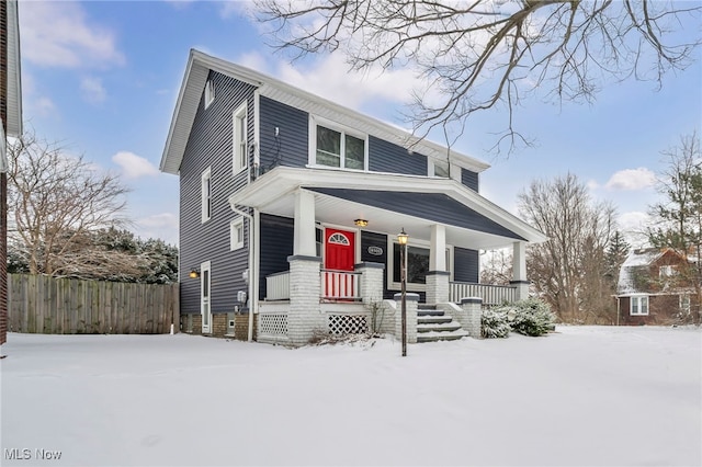 view of front of home featuring covered porch