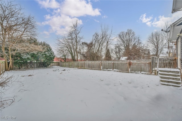 view of yard layered in snow