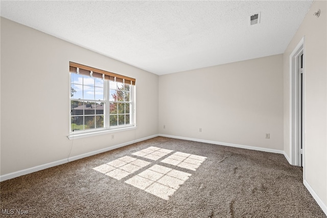 empty room with a textured ceiling and carpet flooring