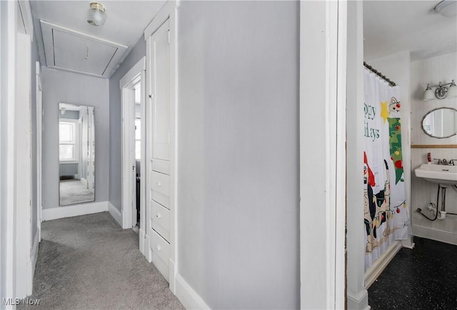 bathroom with a shower with shower curtain