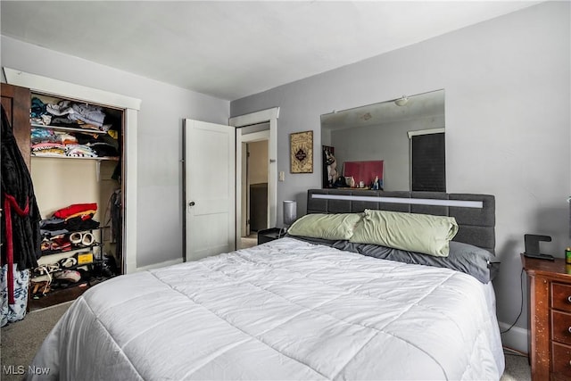 bedroom with a closet and carpet flooring