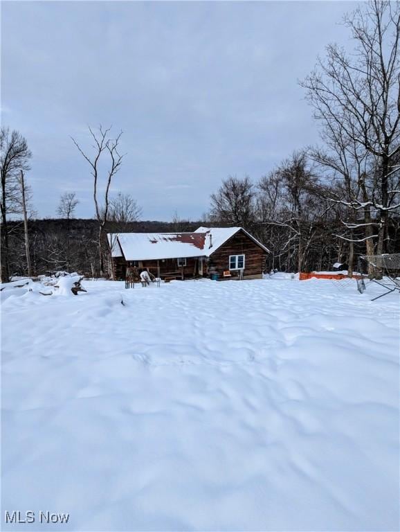 view of yard layered in snow