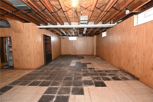 basement with wooden walls