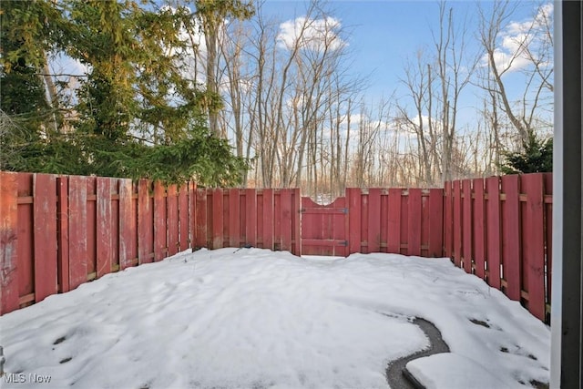 view of yard layered in snow