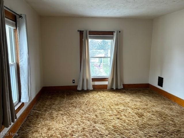 spare room featuring carpet and a textured ceiling