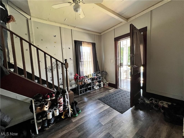 entryway with ceiling fan and dark hardwood / wood-style floors