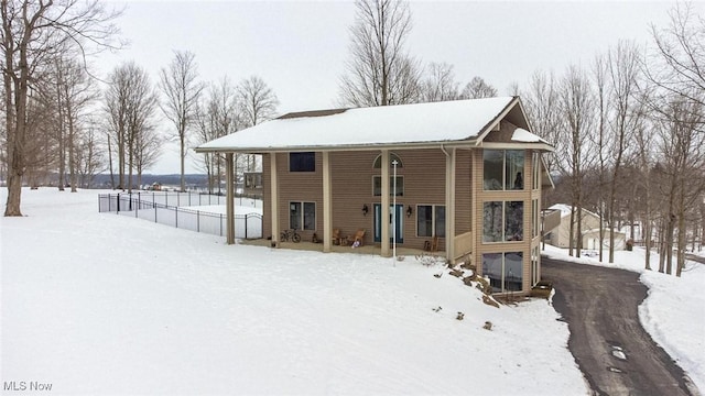 view of snow covered property