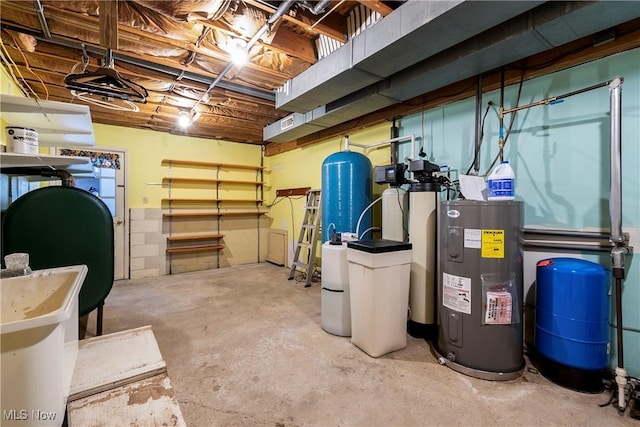 basement featuring water heater