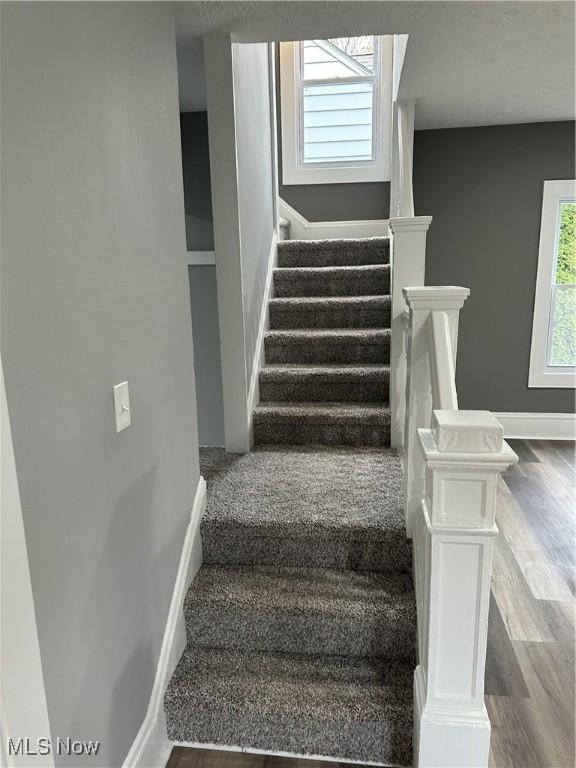 staircase featuring hardwood / wood-style floors