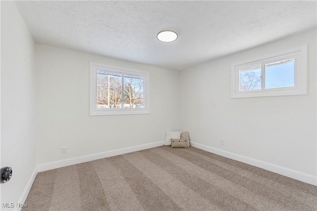 empty room with carpet and a textured ceiling