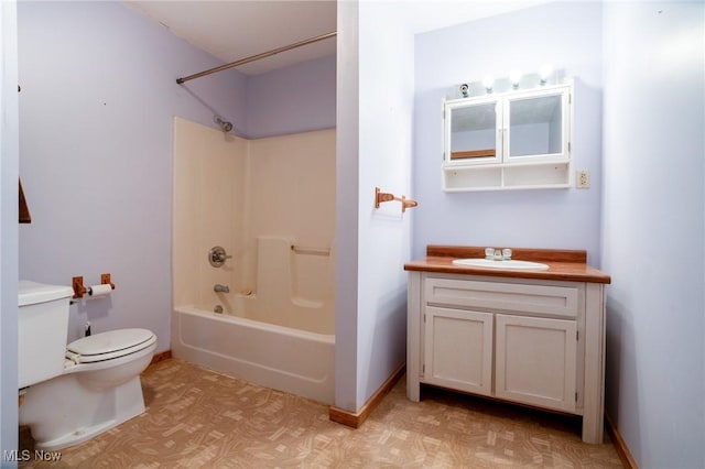 full bathroom with toilet, vanity, shower / washtub combination, and parquet flooring