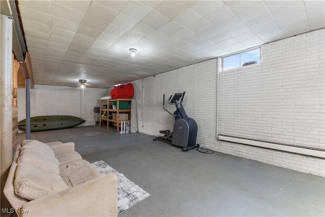 basement with brick wall