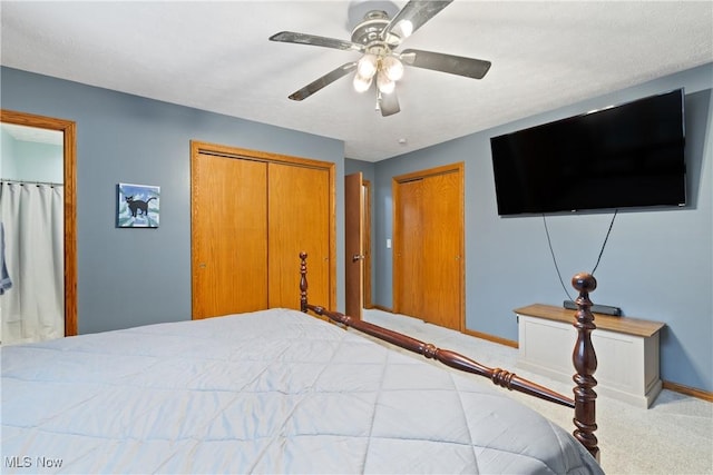 unfurnished bedroom with ceiling fan and carpet floors