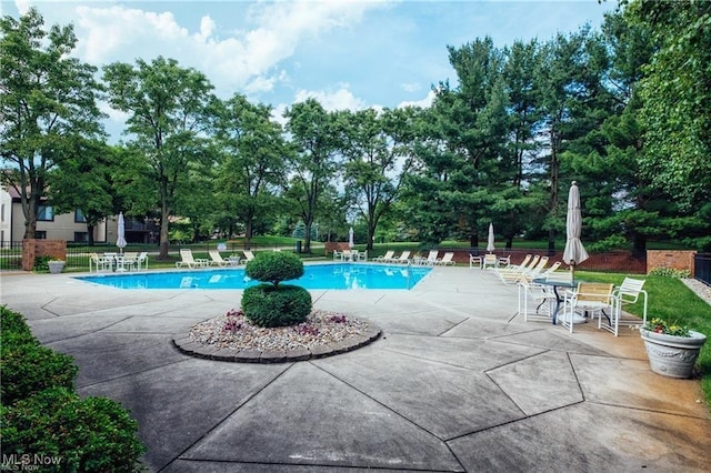 view of pool featuring a patio