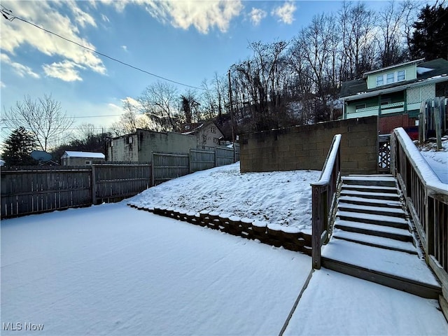 view of yard covered in snow