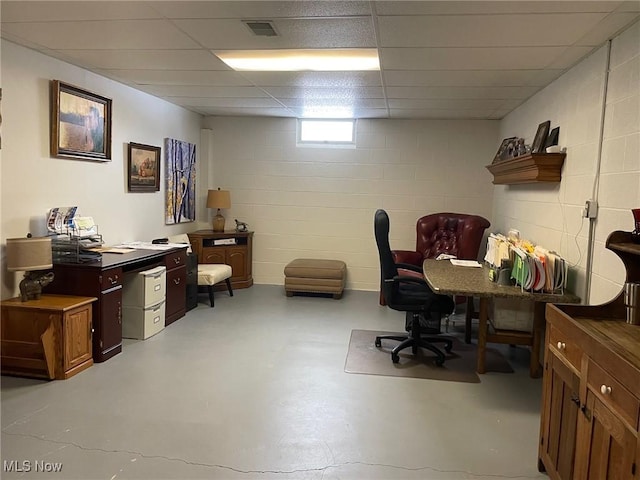 office area featuring a drop ceiling