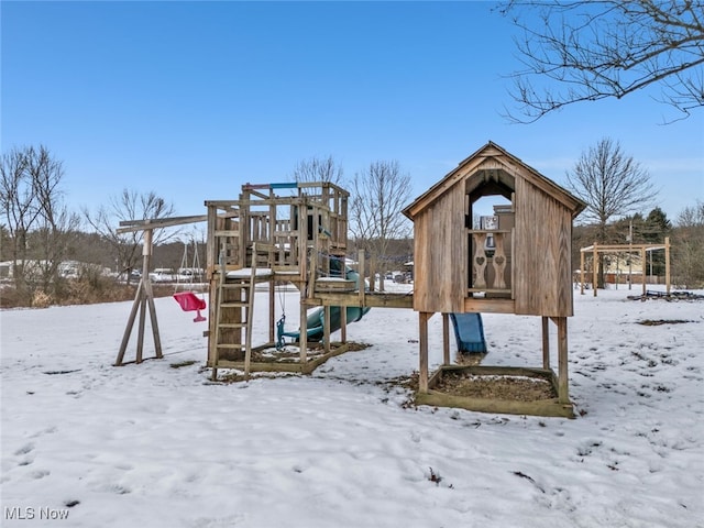 view of snow covered playground