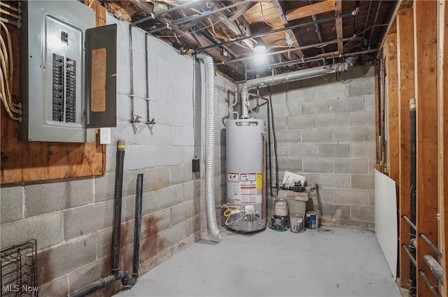 utility room with electric panel and gas water heater