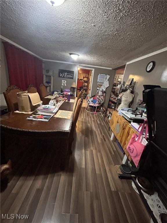 interior space featuring dark wood-type flooring and a textured ceiling