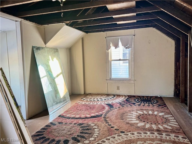 interior space featuring vaulted ceiling and hardwood / wood-style flooring