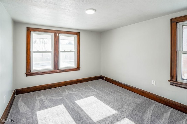 spare room with a textured ceiling and carpet floors