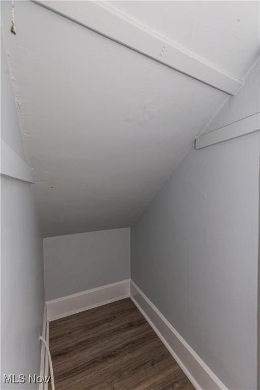 interior space with dark wood-type flooring and lofted ceiling