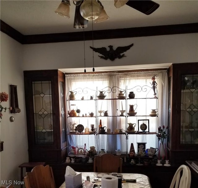 dining space featuring ceiling fan