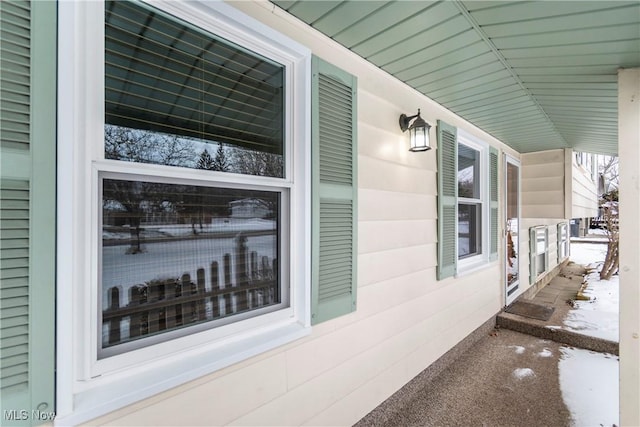 view of snow covered property