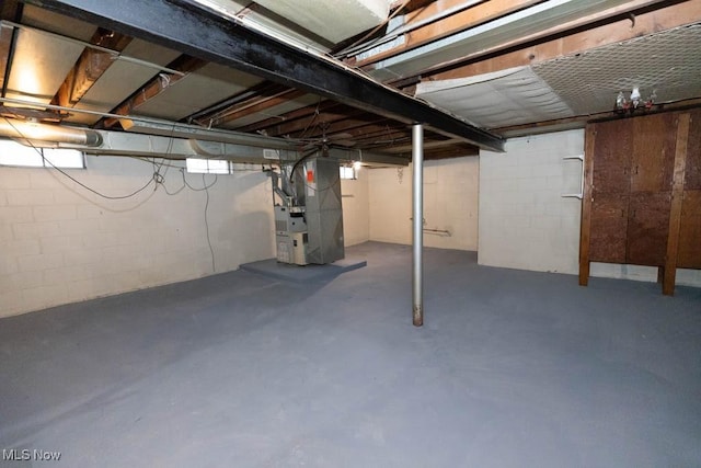 basement featuring heating unit