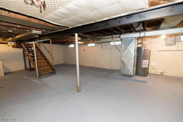 basement featuring gas water heater