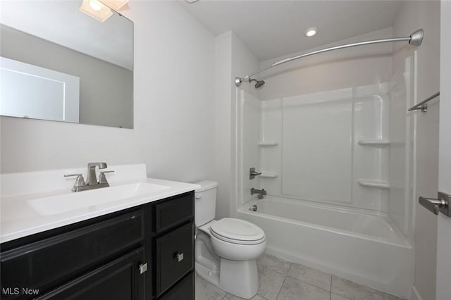 full bathroom featuring vanity, toilet, tile patterned floors, and tub / shower combination