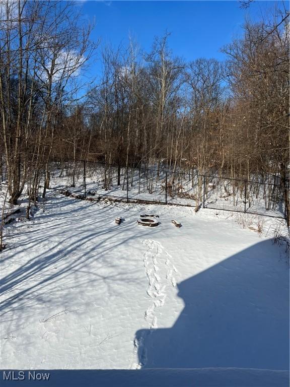 view of yard layered in snow