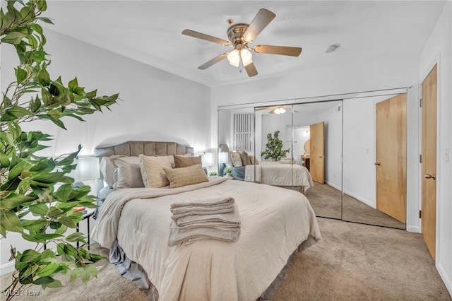 bedroom featuring ceiling fan and carpet floors