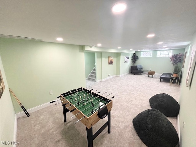 rec room with carpet flooring