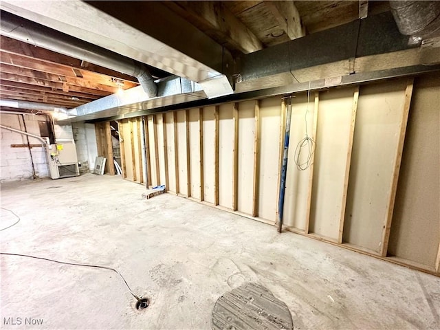 basement featuring heating unit