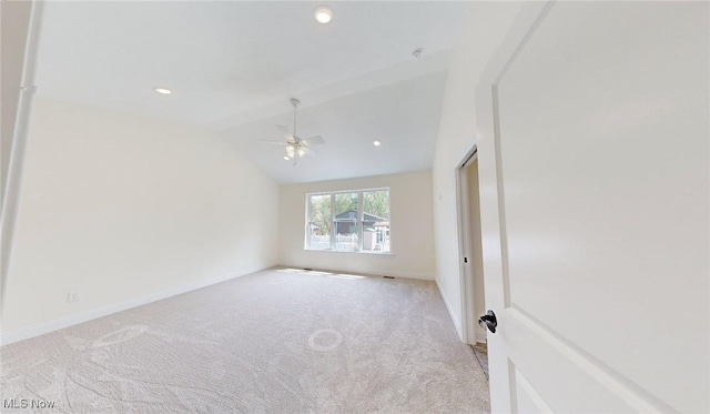 13430 Schreiber Rd, Valley View, OH 44125 - unfurnished room featuring recessed lighting, ceiling fan, lofted ceiling, and carpet