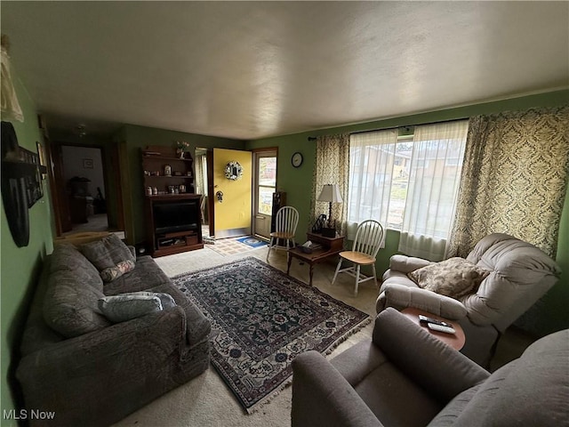 living room with carpet floors