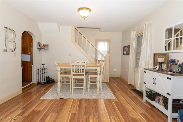 dining area with light hardwood / wood-style flooring