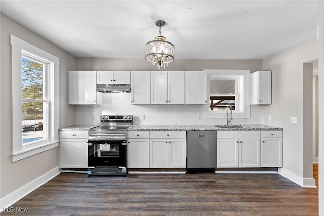 kitchen with sink, white cabinets, and appliances with stainless steel finishes