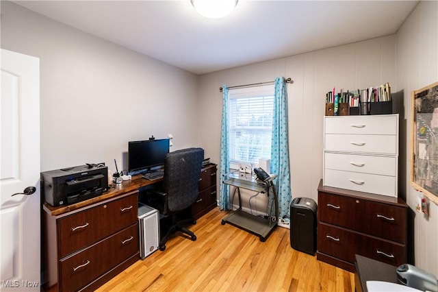 home office featuring light hardwood / wood-style floors