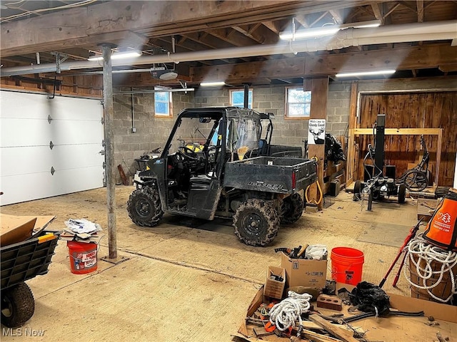 garage with a garage door opener