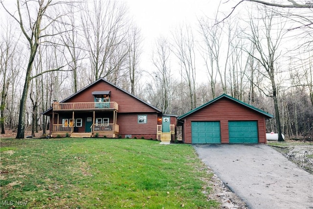 view of front of house with a balcony, a front lawn, and a porch